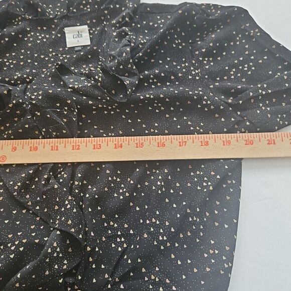 Cabi Blouse Black w/ Colorful Tiny Hearts, Peplum, Ruffles Neckline, Snaps,‎ Sm. - Picture 6 of 10